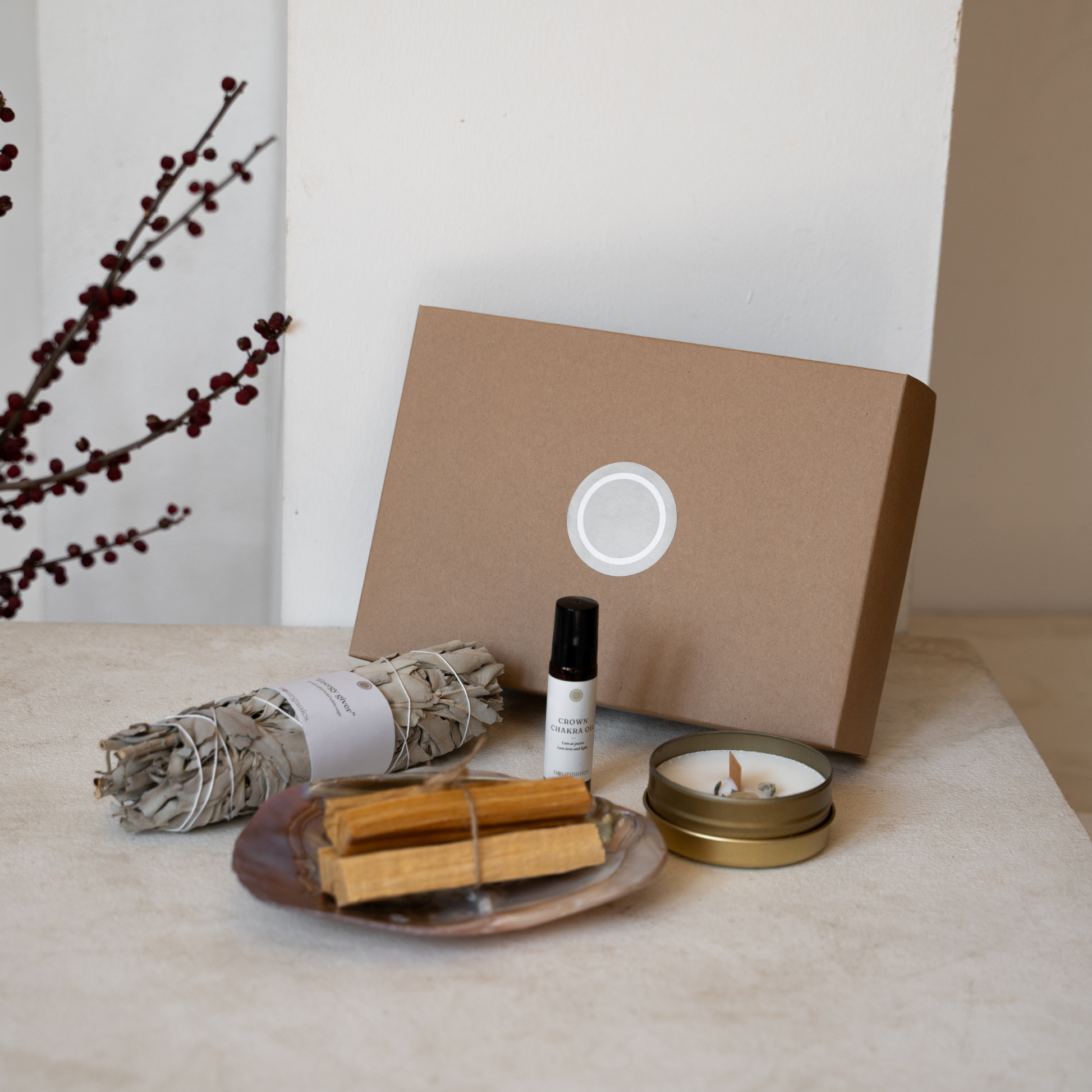 Chakra Ritual Set_Chakrensystem_Räuchern_Salbei_Palo Santo_Perlmuttmuschel_Crown Chakra