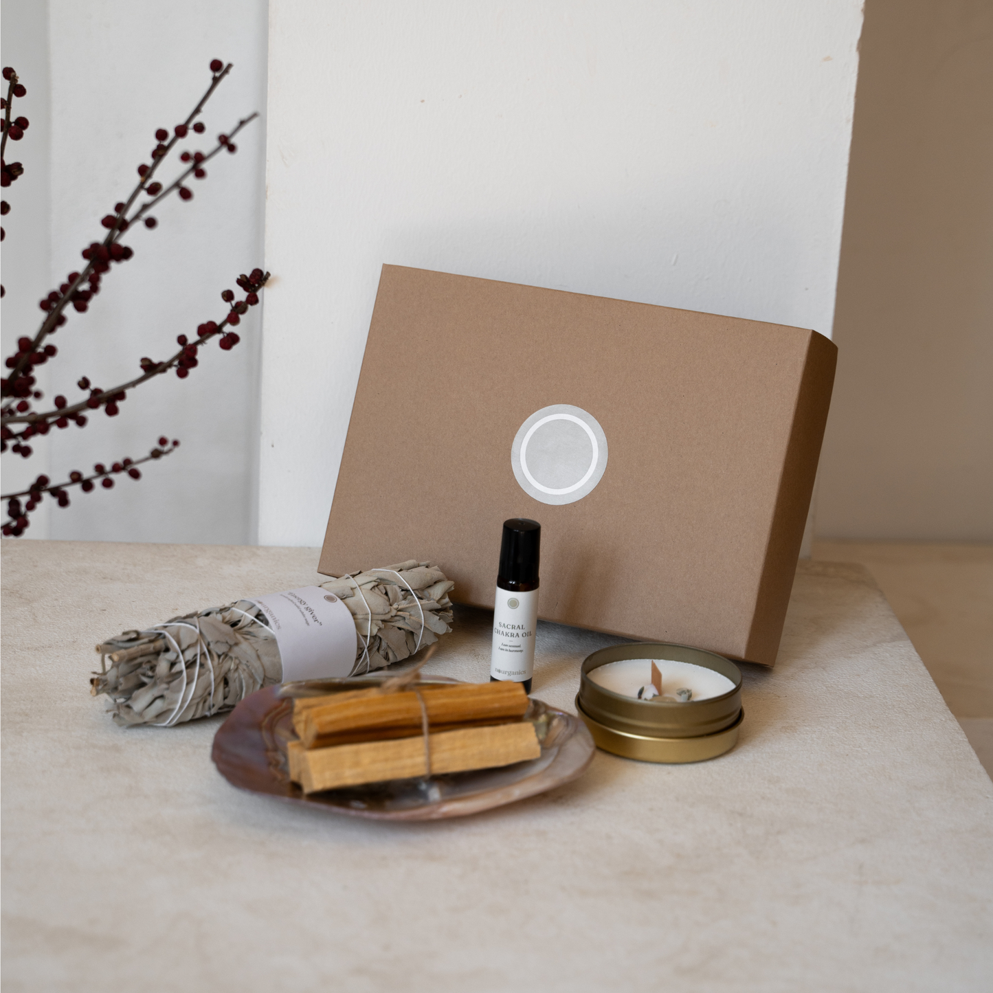 Chakra Ritual Set_Chakrensystem_Räuchern_Salbei_Palo Santo_Perlmuttmuschel_Sacral Chakra