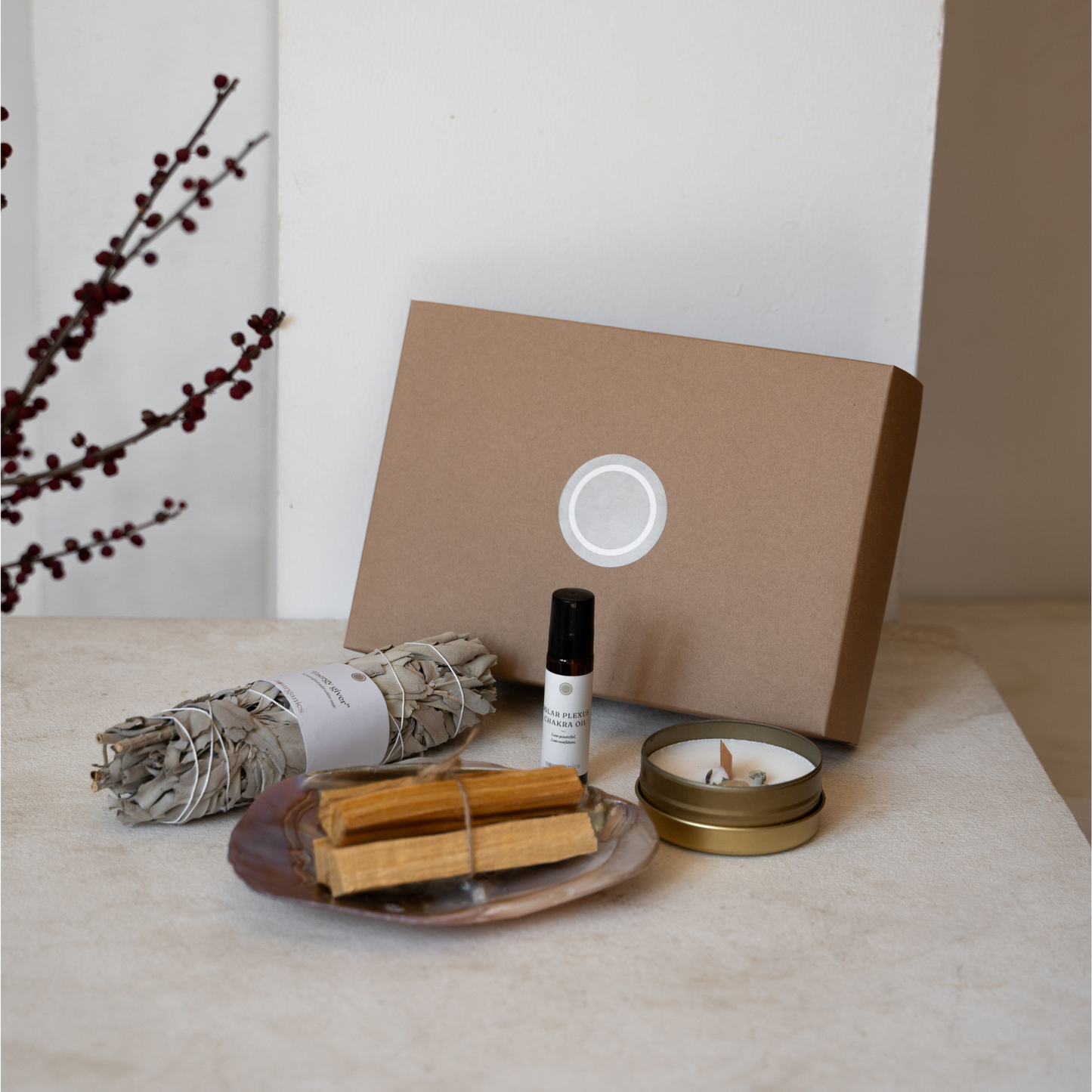 Chakra Ritual Set_Chakrensystem_Räuchern_Salbei_Palo Santo_Perlmuttmuschel_Solar Plexus Chakra