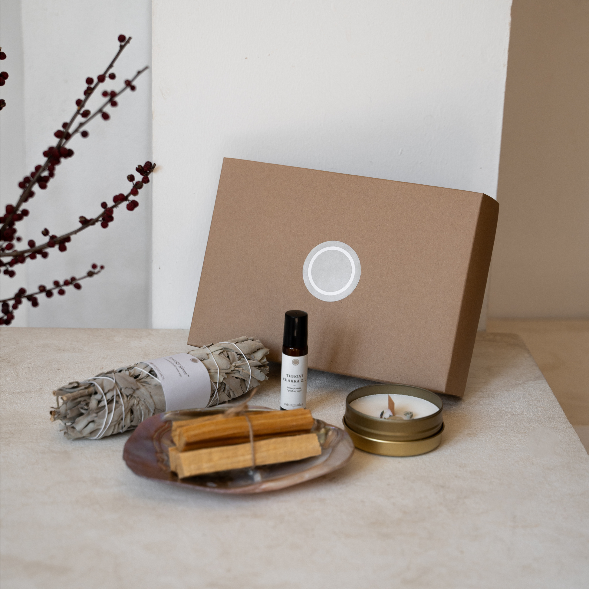 Chakra Ritual Set_Chakrensystem_Räuchern_Salbei_Palo Santo_Perlmuttmuschel_Throat Chakra