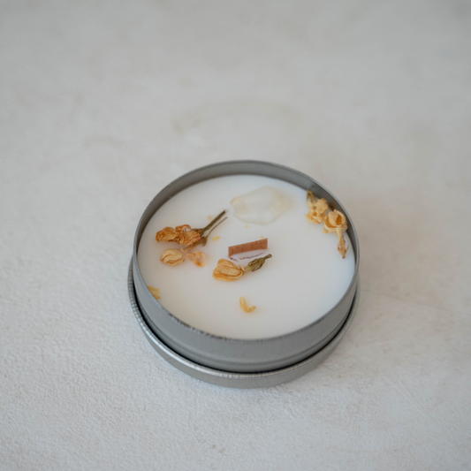 Sojawachs Kerze mit Trockenblüten (Rose, Lavendel oder Jasminblüte) - Silber ◎