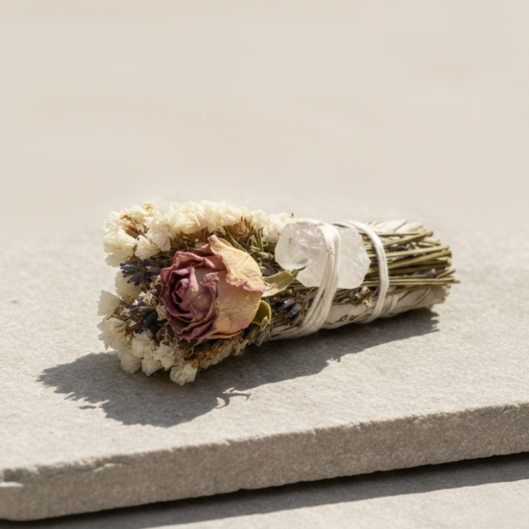 White Sage & Flowers – Räucherbündel mit Trockenblumen